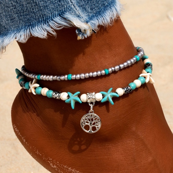 Jewelry - 5 for $25 Turquoise White And Gray Star Anklet